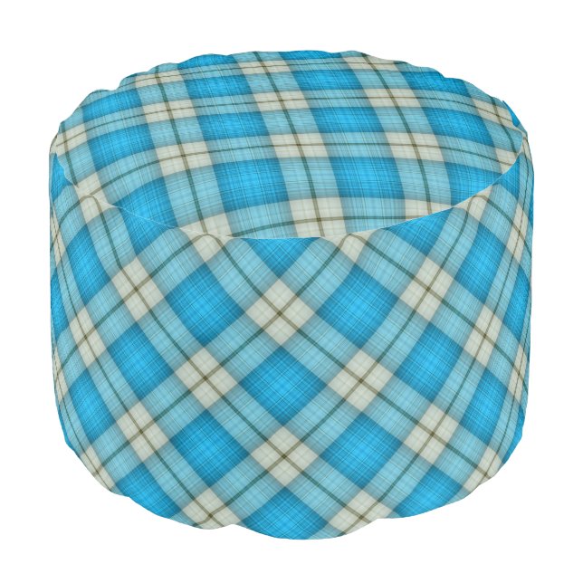 Turquoise Plaid Pattern  Pouf (Angled Front)