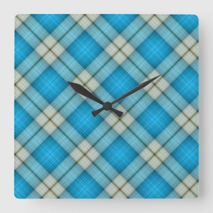 Turquoise Plaid Pattern Square Wall Clock