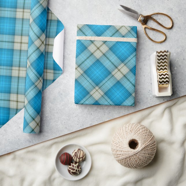 Turquoise Plaid Pattern Wrapping Paper (Crafts)