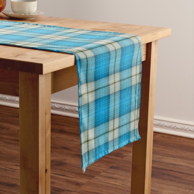 Turquoise Plaid Short Table Runner (In Situ)