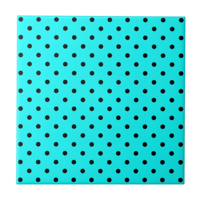 Turquoise polka dot background ceramic tile (Front)