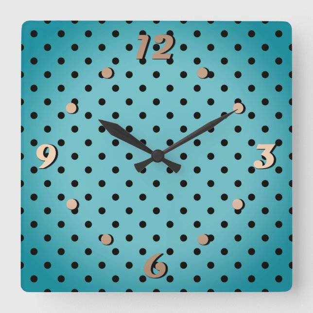 Turquoise polka dot background square wall clock (Front)