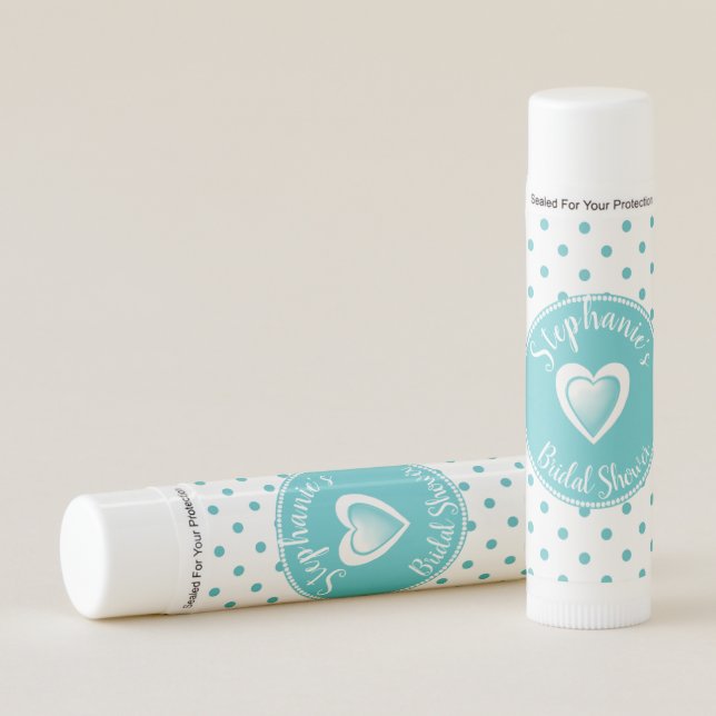 Turquoise Polka Dot Bridal Shower Favor Lip Balm (Front)