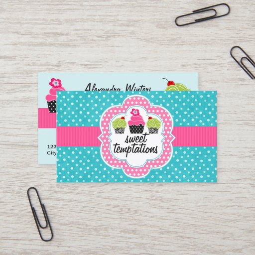Customizable Turquoise Polka Dot Cupcake Bakery Business Card Template