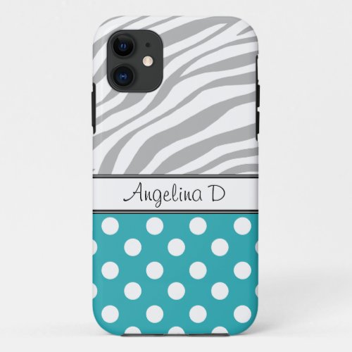 Turquoise Polka Dot Gray Zebra Print iPhone 5 Case