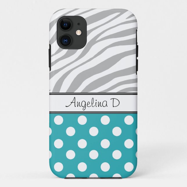 Turquoise Polka Dot Gray Zebra Print iPhone 5 Case (Back)