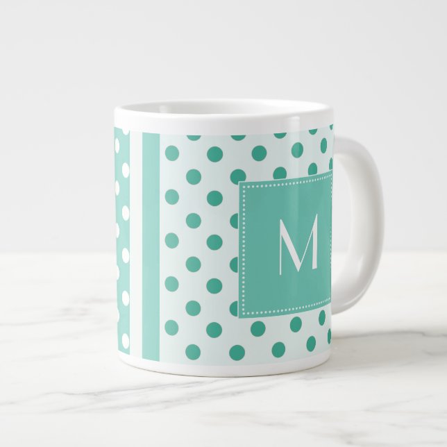 Turquoise Polka Dot Monogram Jumbo Mug (Front Right)
