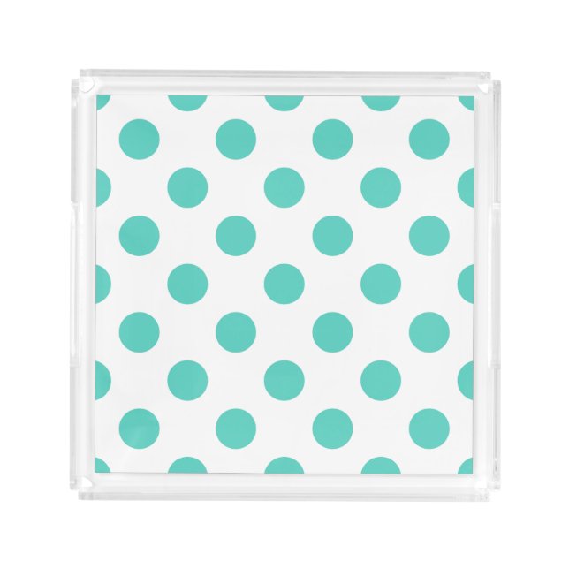 Turquoise polka dots acrylic tray (Front)