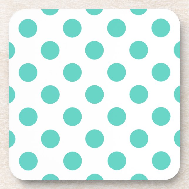 Turquoise polka dots beverage coaster (Front)