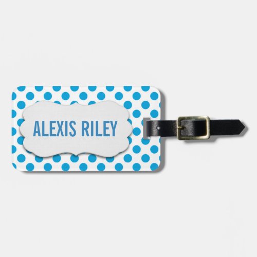 turquoise polka dots luggage tag