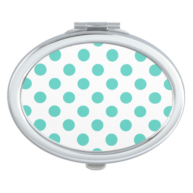 Turquoise polka dots mirror for makeup (Front)