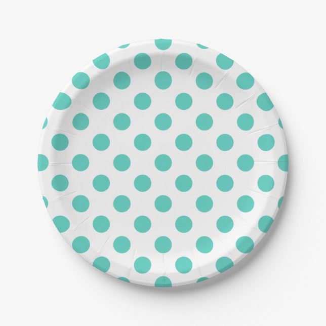 Turquoise polka dots paper plates (Front)