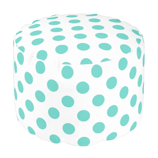 Turquoise polka dots pouf (Angled Front)