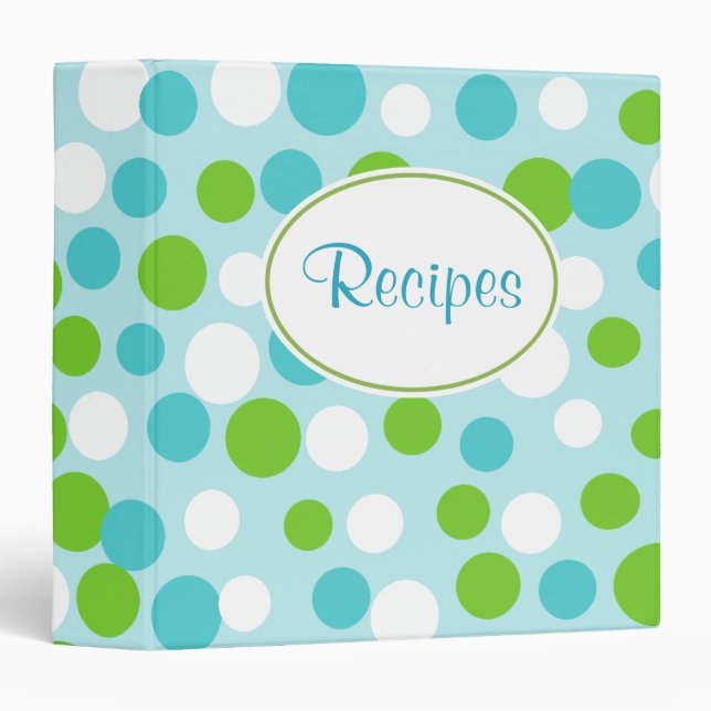 Turquoise Polka Dots Recipe Binder (Front/Spine)