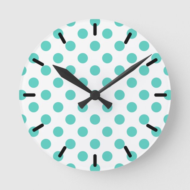 Turquoise polka dots round clock (Front)