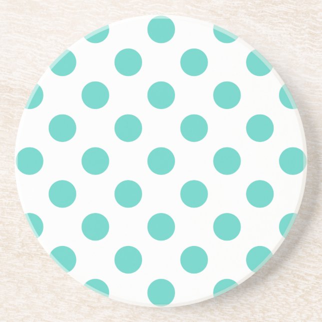 Turquoise polka dots sandstone coaster (Front)