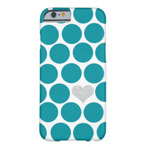 Turquoise Polka Dots Silver Glitter Heart Barely There iPhone 6 Case