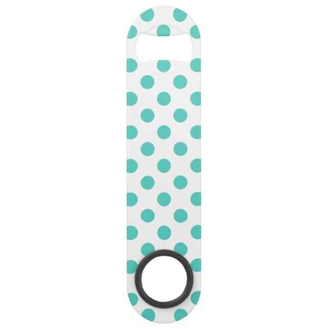 Turquoise polka dots speed bottle opener (Front)