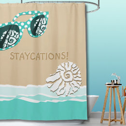Turquoise Polka Dots Sun Glasses Staycations Shower Curtain