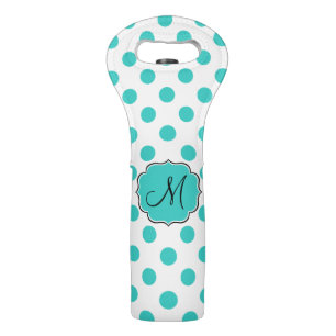 Turquoise Polka Dots with Custom Monogram Wine Bag