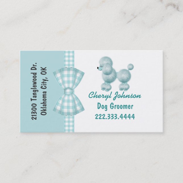 Turquoise Poodle Dog Groomer Business Card (Front)