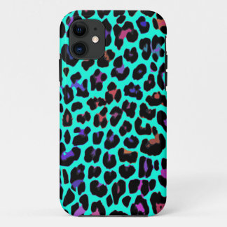 Turquoise Pop Leopard Print iPhone 11 Case