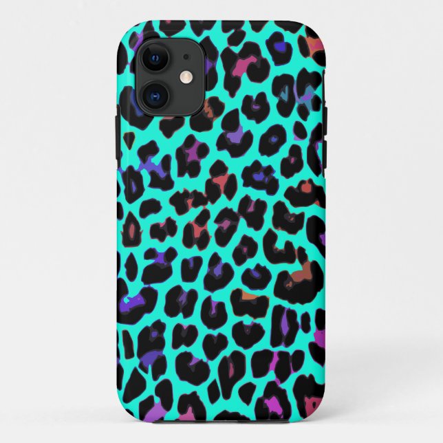 Turquoise Pop Leopard Print Case-Mate iPhone Case (Back)