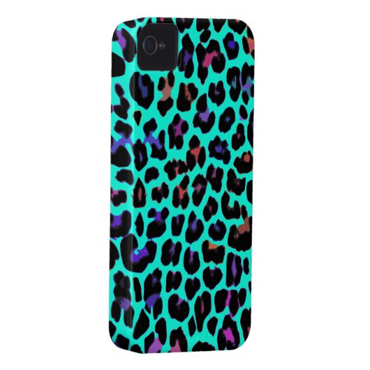 Turquoise Pop Leopard Print Case-Mate iPhone Case (Back/Right)