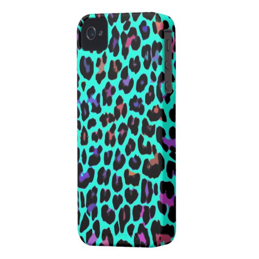 Turquoise Pop Leopard Print Case-Mate iPhone Case (Back Left)