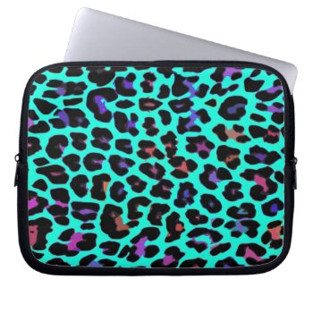 Turquoise Pop Leopard Print Laptop Sleeve by OrganicSaturation at Zazzle
