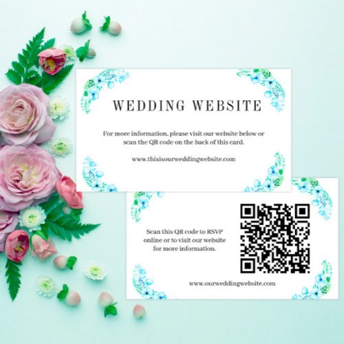 Turquoise Poppies and Ferns Boho Wedding Website Enclosure Card