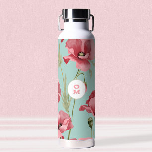 Turquoise Poppy Monogram Water Bottle