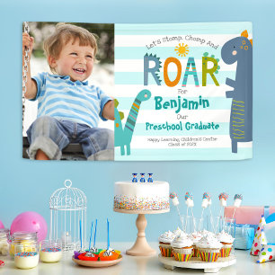 Turquoise Preschool Graduation Photo Dinosaur Boy Banner