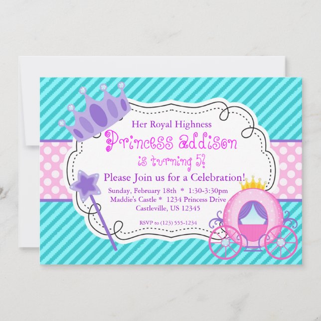 Turquoise Princess Crown Carriage Birthday Party Invitation (Front)