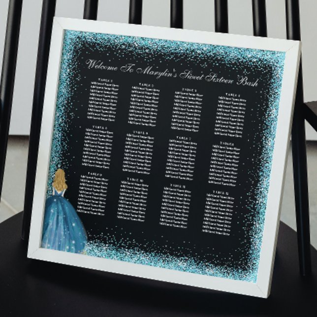 Turquoise Princess Quinceañera Seating Chart Photo Print (Creator Uploaded)