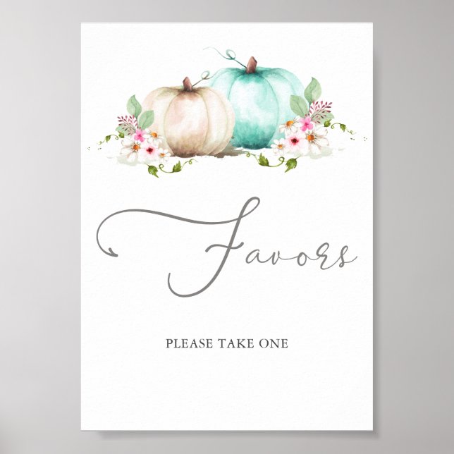 Turquoise Pumpkin Girl Baby Shower Favors Poster (Front)