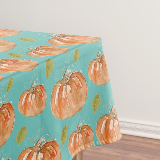 Turquoise Pumpkin Pattern Tablecloth (In Situ)