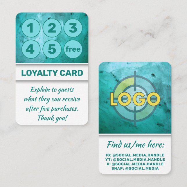 Turquoise Punch Cards for Salons Spas Massage  (Front/Back)