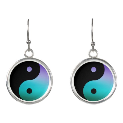 Turquoise Purple Black Yin_Yang Symbol Earrings