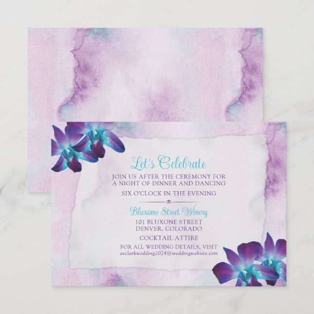 Turquoise Purple Blue Dendrobium Orchid Wedding Enclosure Card (Front/Back)