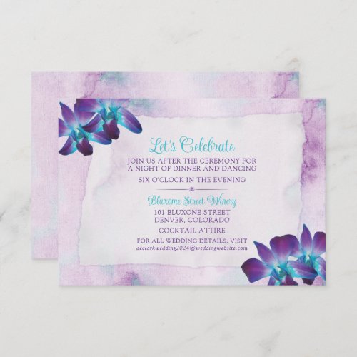 Turquoise Purple Blue Dendrobium Orchid Wedding Enclosure Card