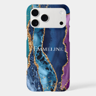 Turquoise Purple Blue Gold Glitter Marble iPhone 17 Pro Max Case