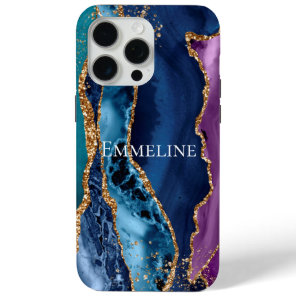 Turquoise Purple Blue Gold Glitter Marble iPhone 15 Pro Max Case