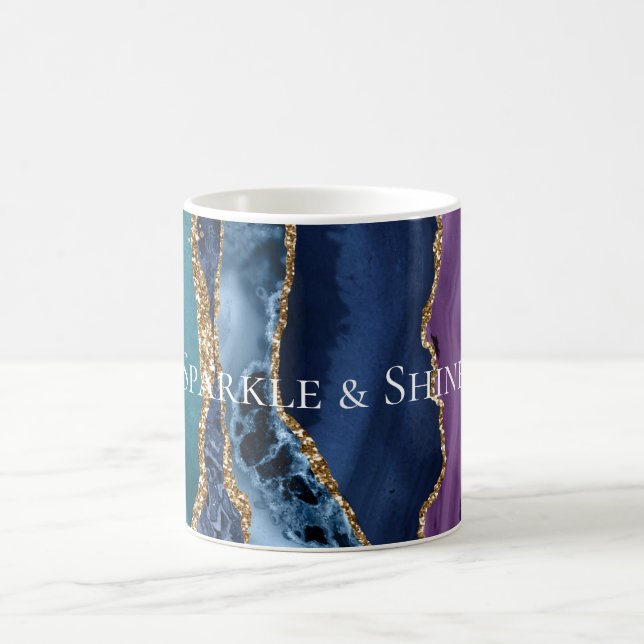 Turquoise Purple Blue Gold Glitter Marble Coffee Mug (Center)