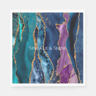 Turquoise Purple Blue Gold Glitter Marble Napkins