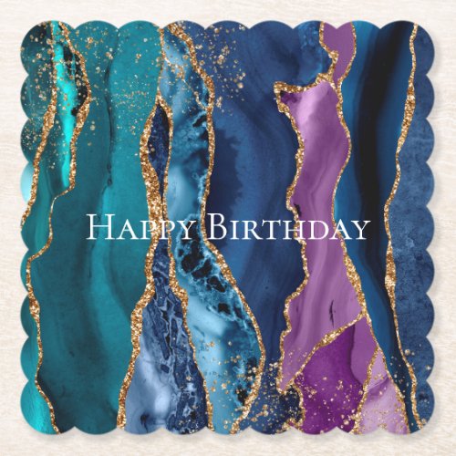 Turquoise Purple Blue Gold Glitter Marble Paper Coaster