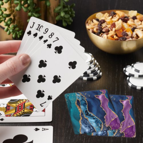 Turquoise Purple Blue Gold Glitter Marble Poker Cards