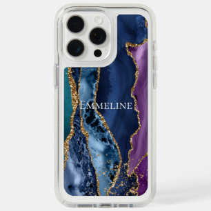 Turquoise Purple Blue Gold Glitter Marble iPhone 15 Pro Max Case