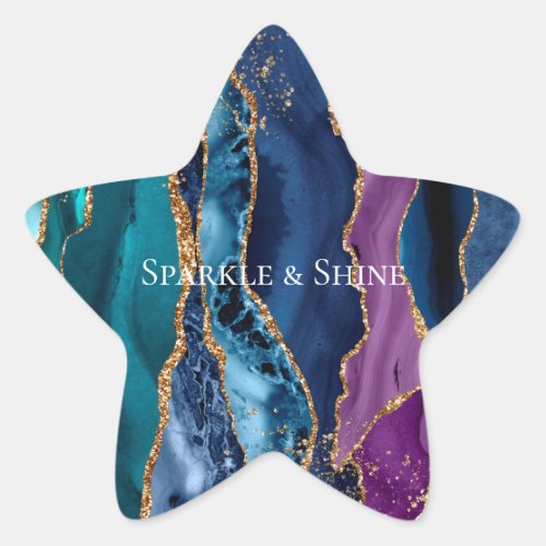 Turquoise Purple Blue Gold Glitter Marble Star Sticker