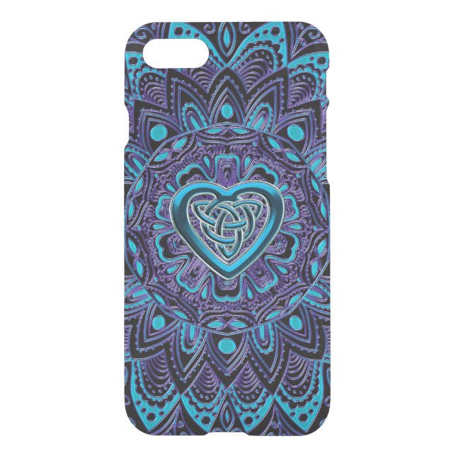 Turquoise Purple Celtic Heart Mandala iPhone Case (Back)